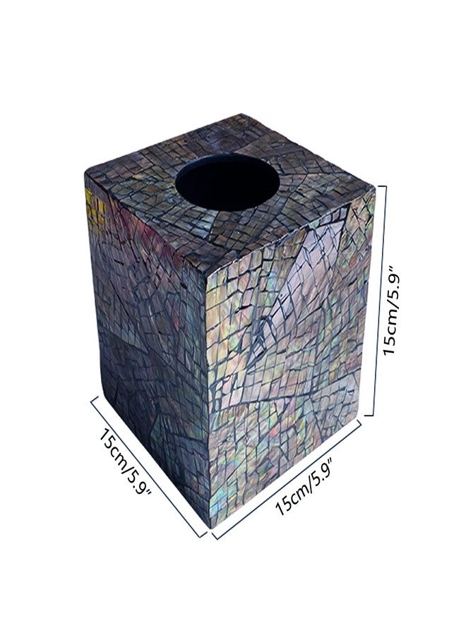 i-lan Mother of Pearl Decorative Square Tissue Holder for Tabletop,Sea Pearl Shell Decorative Square Tissue Cover Box,MOP Tissue Cover Cube Box - Image 3