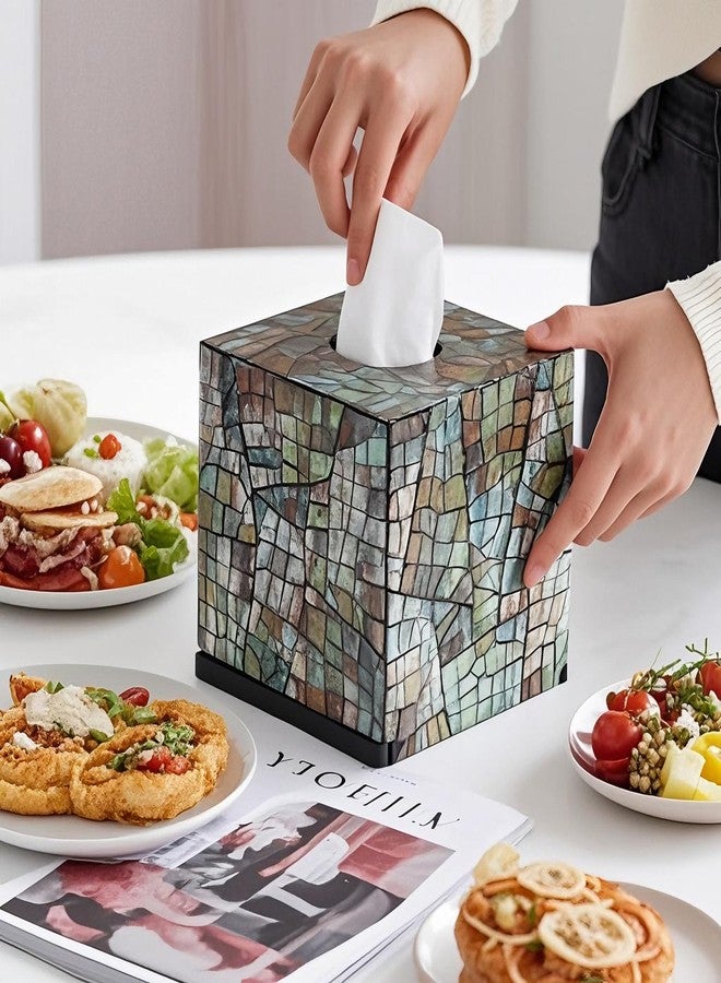i-lan Mother of Pearl Decorative Square Tissue Holder for Tabletop,Sea Pearl Shell Decorative Square Tissue Cover Box,MOP Tissue Cover Cube Box - Image 2