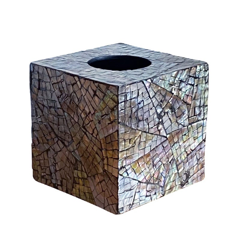 i-lan Mother of Pearl Decorative Square Tissue Holder for Tabletop,Sea Pearl Shell Decorative Square Tissue Cover Box,MOP Tissue Cover Cube Box - Image 1