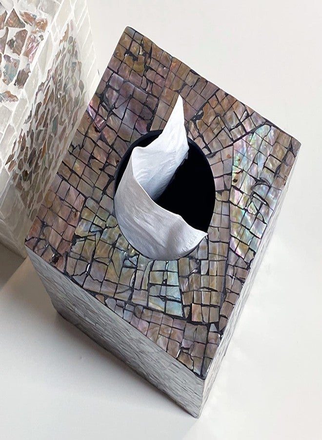 i-lan Mother of Pearl Decorative Square Tissue Holder for Tabletop,Sea Pearl Shell Decorative Square Tissue Cover Box,MOP Tissue Cover Cube Box - Image 5