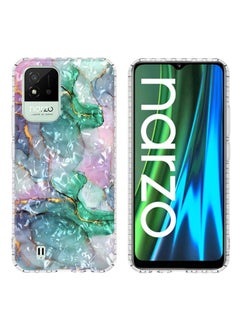 HuHa Case Cover For Realme C20 / C21A / C11 2021 / Narzo 50i 2.0mm Airbag Shockproof TPU Phone Case Ink Green Marble 