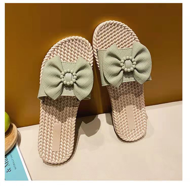 Womens slippers new fashion all-match bottom mid heel indoor and outdoor wear thick bottom Internet celebrity ins Korean style non-slip sandals for women Light green - Image 1
