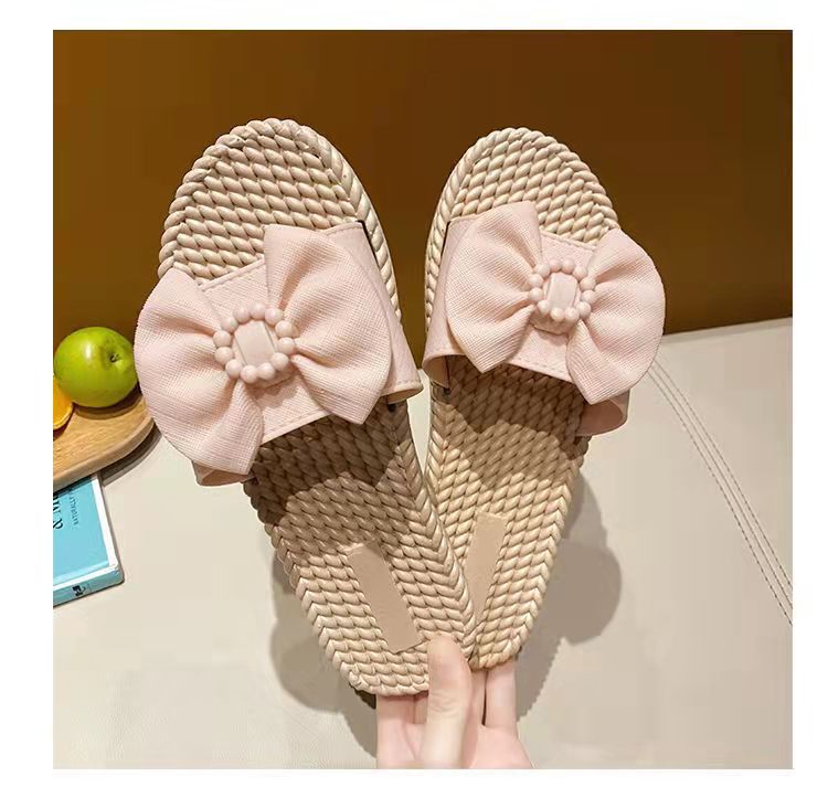 Womens slippers new fashion all-match bottom mid heel indoor and outdoor wear thick bottom Internet celebrity ins Korean style non-slip sandals for women Light green - Image 2