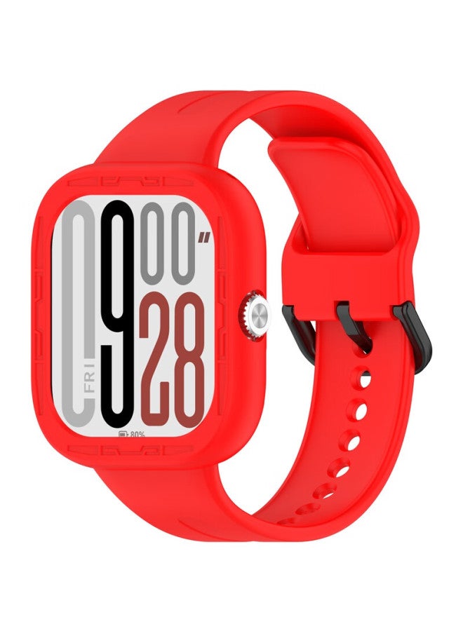 Kmaxai Compatible With Redmi Watch 5 Protective Case, Xiaomi Redmi Watch 5 Tempered Glass Screen Protector Set, Soft Rubber Frame Cover Screen Protection Film Anti-scratch Sticker, Red - Image 5