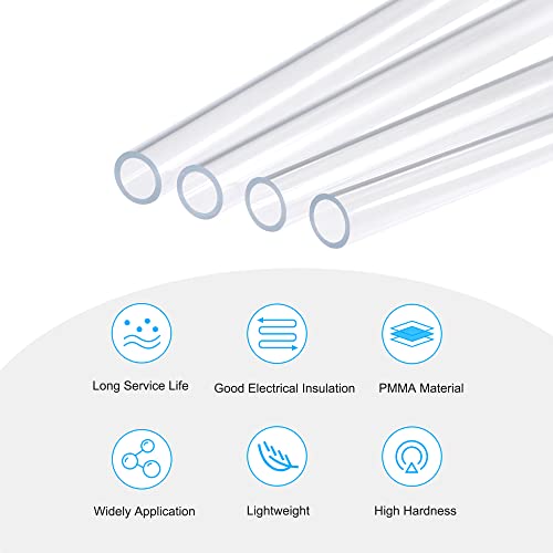 MECCANIXITY Acrylic Pipe Rigid Round Tube Clear 1/2"(13mm) ID 19/32"(15mm) OD 20" High Impact for Lighting, Models, Plumbing, Crafts 4 Pack - Image 3