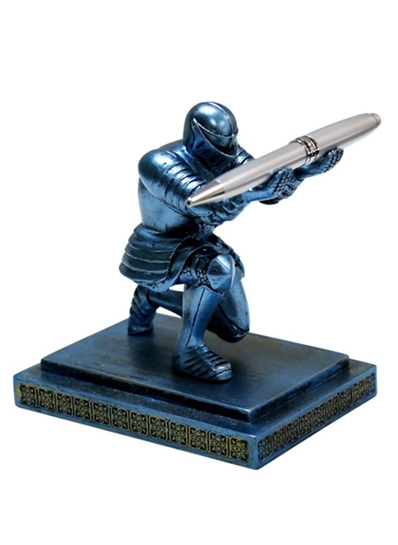 SYOSI Executive Knight Pen Holder  Personalized decoration Desk Accessory Stationery organizer, creative Pen Stand Decorative Gift for Office Blue  - Image 1