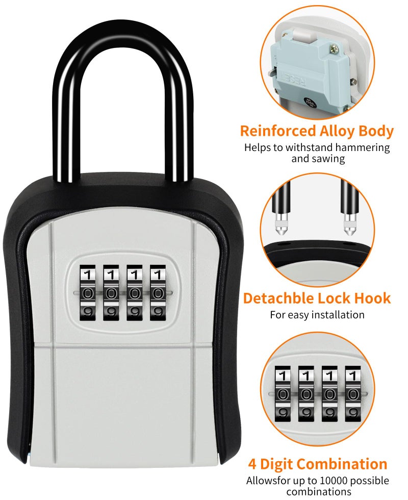 Fayleeko Portable Key Lock Box,Key Holder Safe Security Lock Box for Indoor, Outdoor, Garage, Garden, Store (1, Grey) - Image 4