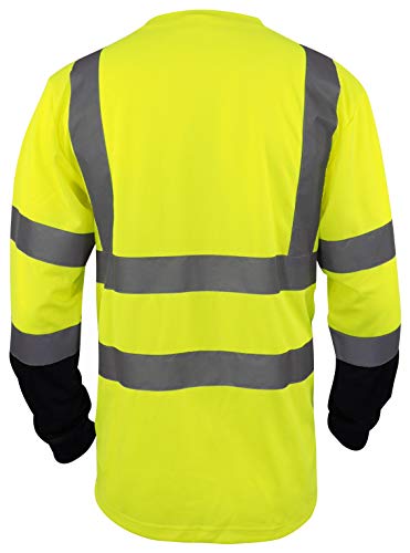 L&M Hi Vis Class 3 T Shirt Reflective Safety Lime Orange Short Long Sleeve HIGH Visibility, Black Bottom (Lime_L, 2X-Large) - Image 2