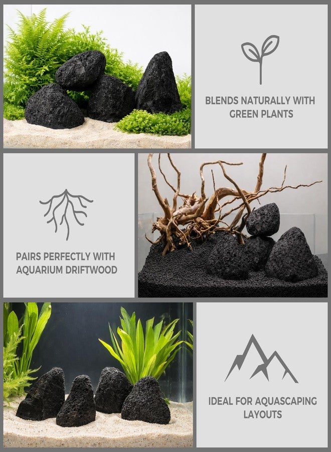 FISCAPE 2.2-6.1 Inches Natural Black Lava Rock, 4 PCS Small Aquarium Rocks for Aquascaping, Terrariums, Reptile Tanks & Aquarium Décor - Image 4