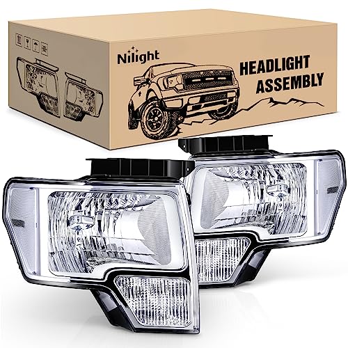 Nilight Headlight Assembly 2009 2010 2011 2012 2013 2014 F150 Chrome Housing Clear Corner Clear Lens Headlamp Replacement Driver and Passenger Side 2 Pack - Image 1