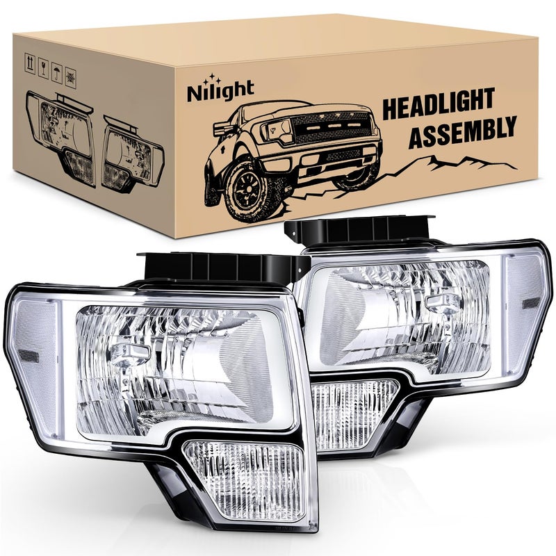 Nilight Headlight Assembly 2009 2010 2011 2012 2013 2014 F150 Chrome Housing Clear Corner Clear Lens Headlamp Replacement Driver and Passenger Side 2 Pack - Image 2