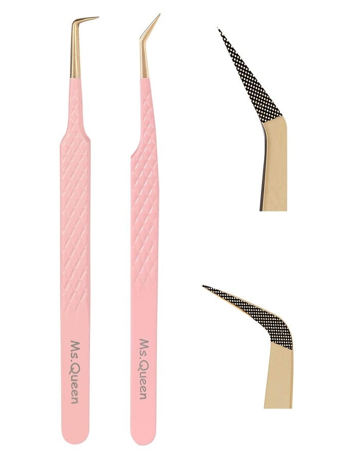 Ms.Queen Eyelash Tweezers Set,Professional 2Pcs Fiber Tip 45 90 Degree Mega Volume Lash Extension Tweezers - Image 1