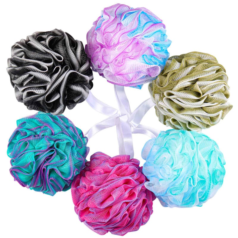 BTYMS 75g/Pc Large Loofahs Shower Sponge, Exfoliating Body Scrubber Shower Scrunchies Mesh Pouf Bath Sponges - Pack of 6 - Image 1