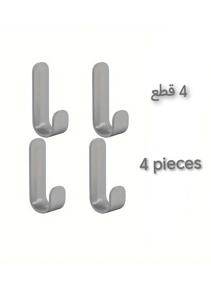 4 Pcs No Drilling Wall Hanging Hooks Multipurpose Adhesive Hooks for Bedroom Kitchen Bathroom Classroom Durable ABS Material Gray