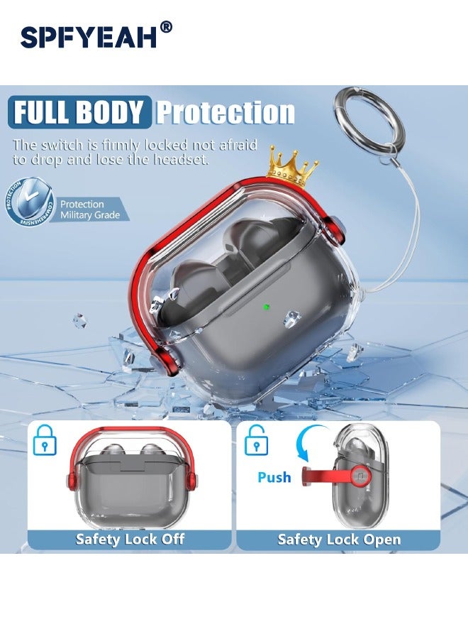 SPFYEAH Samsung Galaxy Buds 3 / Buds 3 Pro Cover with Safety Lock, Soft TPU Clear Shockproof Case with Cleaning kit & Keychain for Samsung Galaxy Buds 3 & 3 Pro (2024), Clear+Red  - Image 3