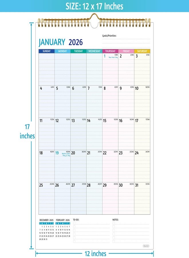 BowCuk Wall Calendar 2026-2027 - Run Now to Jun 2027, Calendar 2026-2027 Wall, 12 x 17 In, 18 Monthly Calendar, 2026 Calendar with Large Blocks, Thick Paper, Holidays, To-do ＆ Notes, Great for Organizing - Image 5