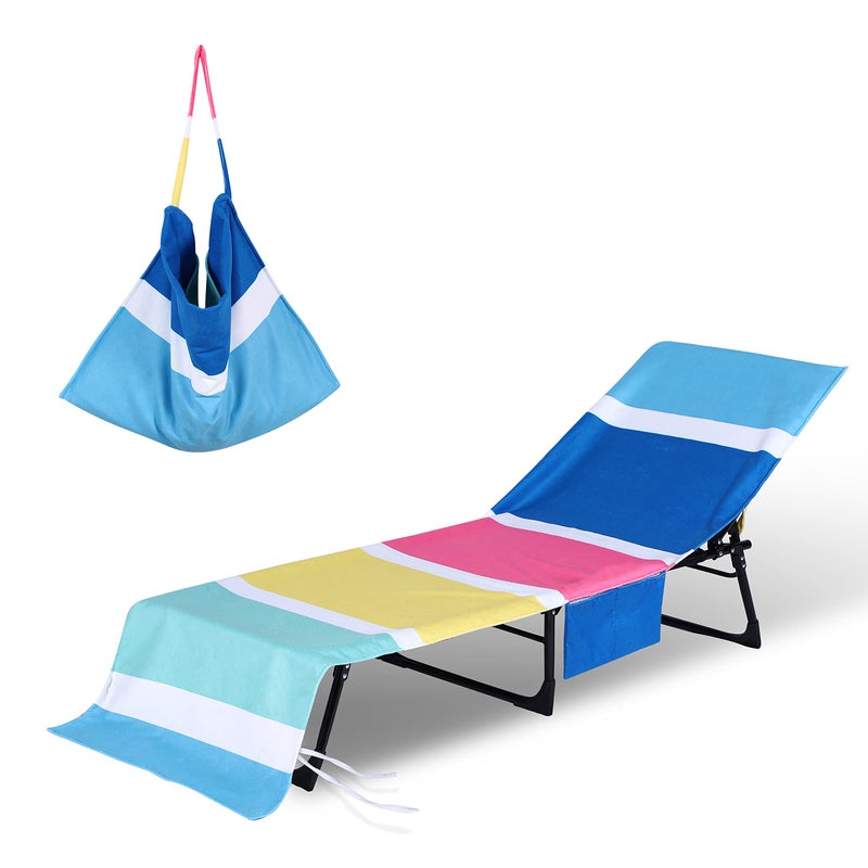 THOVSMOON THOVSMOON Chaise Lounge Chair Towel Cover with Side Pockets Soft Microfiber 80 x 26 Chair Cover for BeachPool Sunbathing Holiday Patio Stripe 