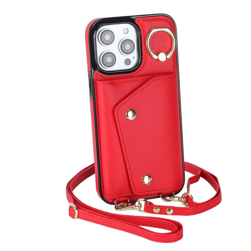 غطاء واقي | حامل بطاقات | لـ iPhone 13 | أحمر TPU - Image 1