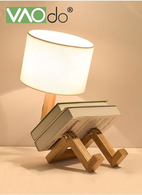 3-Color LED Table Lamp Fabric Lampshade Online Switch Bedside Lamp Solid Wood Base Night Light Home Decoration Suitable for Living Room Bedroom Study Office Restaurant