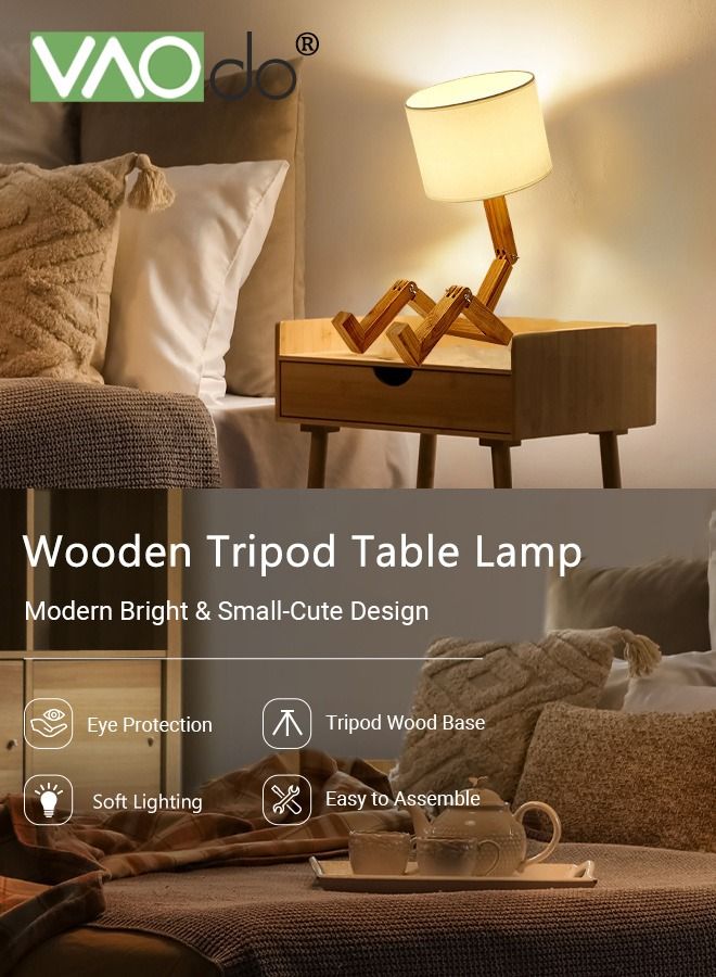 3-Color LED Table Lamp Fabric Lampshade Online Switch Bedside Lamp Solid Wood Base Night Light Home Decoration Suitable for Living Room Bedroom Study Office Restaurant