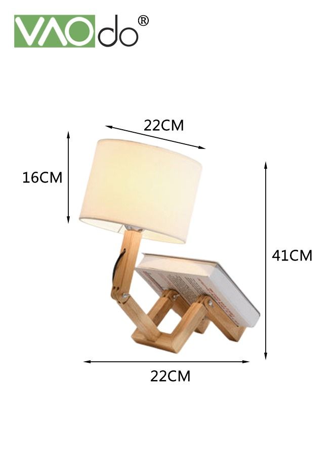 VAOdo 3-Color LED Table Lamp Fabric Lampshade Online Switch Bedside Lamp Solid Wood Base Night Light Home Decoration Suitable for Living Room Bedroom Study Office Restaurant  - Image 4