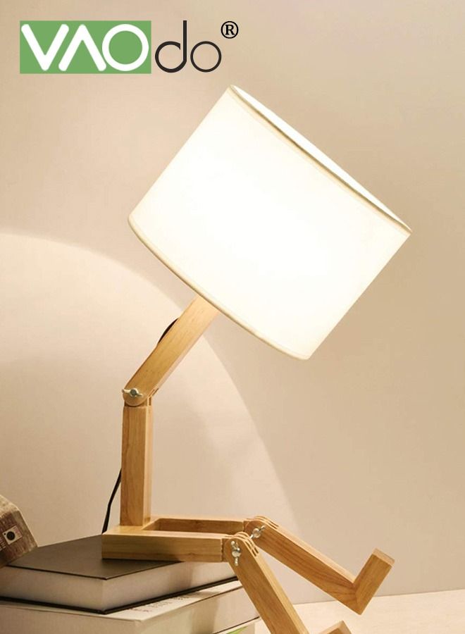 VAOdo 3-Color LED Table Lamp Fabric Lampshade Online Switch Bedside Lamp Solid Wood Base Night Light Home Decoration Suitable for Living Room Bedroom Study Office Restaurant  - Image 2