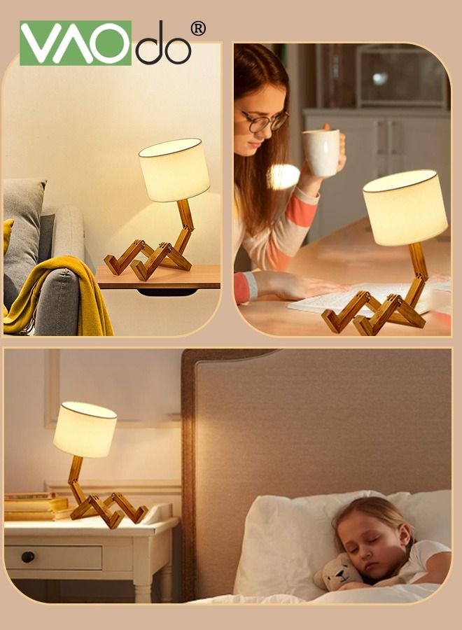 3-Color LED Table Lamp Fabric Lampshade Online Switch Bedside Lamp Solid Wood Base Night Light Home Decoration Suitable for Living Room Bedroom Study Office Restaurant