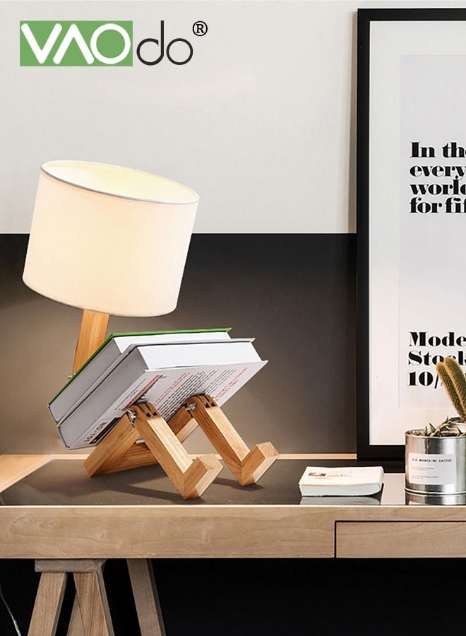 VAOdo 3-Color LED Table Lamp Fabric Lampshade Online Switch Bedside Lamp Solid Wood Base Night Light Home Decoration Suitable for Living Room Bedroom Study Office Restaurant  - Image 3