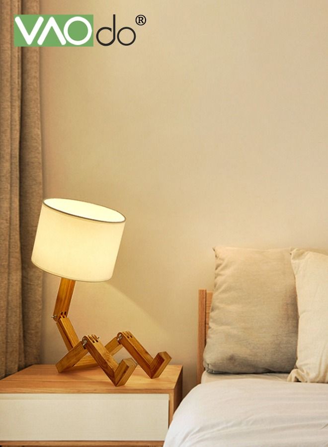3-Color LED Table Lamp Fabric Lampshade Online Switch Bedside Lamp Solid Wood Base Night Light Home Decoration Suitable for Living Room Bedroom Study Office Restaurant