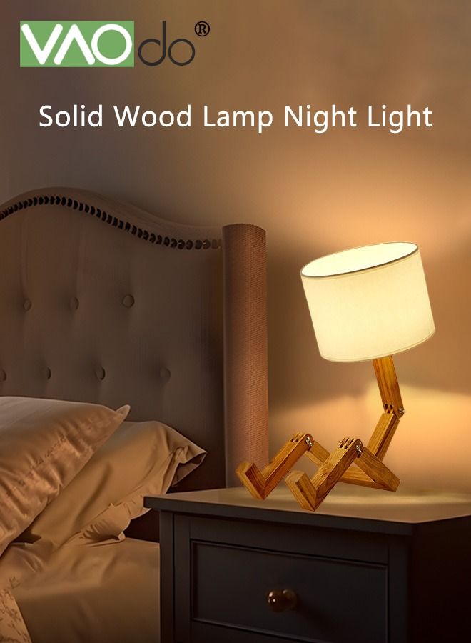 VAOdo 3-Color LED Table Lamp Fabric Lampshade Online Switch Bedside Lamp Solid Wood Base Night Light Home Decoration Suitable for Living Room Bedroom Study Office Restaurant  - Image 5