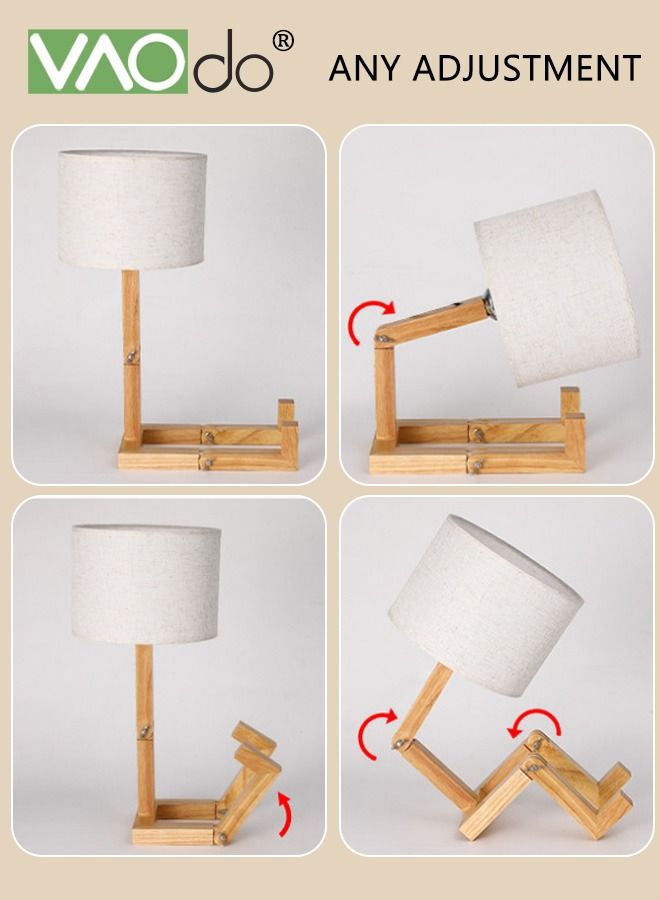 3-Color LED Table Lamp Fabric Lampshade Online Switch Bedside Lamp Solid Wood Base Night Light Home Decoration Suitable for Living Room Bedroom Study Office Restaurant