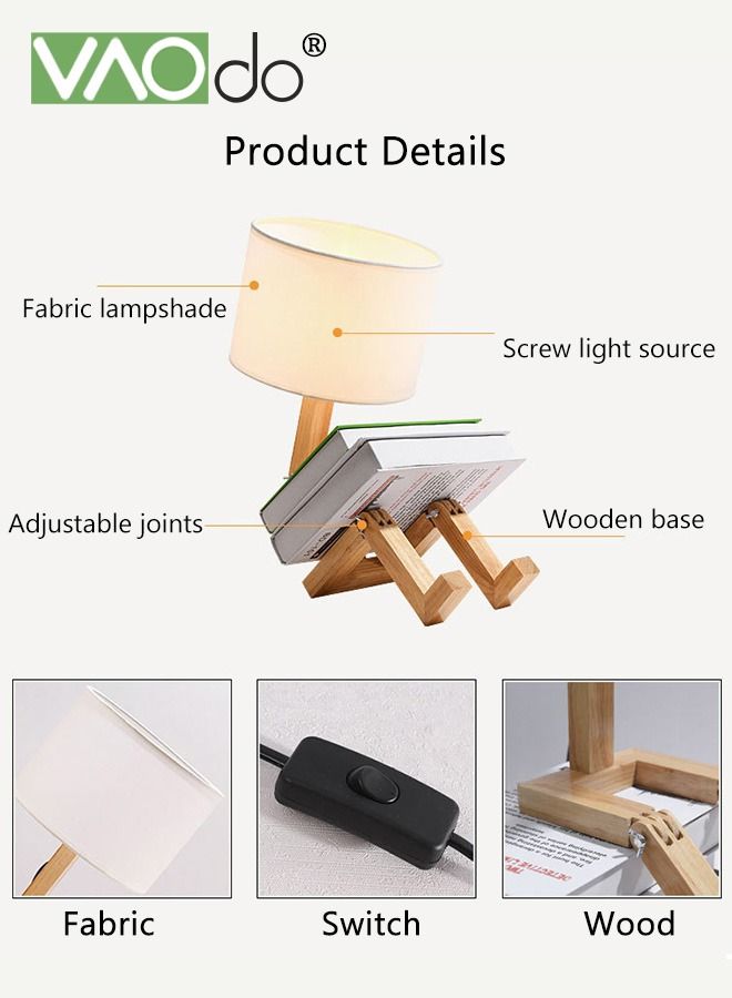 3-Color LED Table Lamp Fabric Lampshade Online Switch Bedside Lamp Solid Wood Base Night Light Home Decoration Suitable for Living Room Bedroom Study Office Restaurant