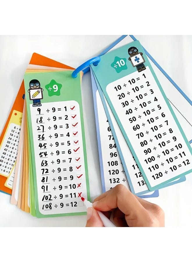 Math Flash Cards Set – 1-12 Times Table Addition, Subtraction, Multiplication & Division Practice | Reusable Erasable Learning Cards with Dry Erase Markers, Self-Check Answers & Color-Coded Design | Interactive Back-to-School Classroom Supplies, Homeschool Teaching Aids & Educational Toys for Kids and Teachers - Image 3