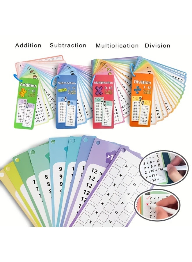 Math Flash Cards Set – 1-12 Times Table Addition, Subtraction, Multiplication & Division Practice | Reusable Erasable Learning Cards with Dry Erase Markers, Self-Check Answers & Color-Coded Design | Interactive Back-to-School Classroom Supplies, Homeschool Teaching Aids & Educational Toys for Kids and Teachers - Image 5