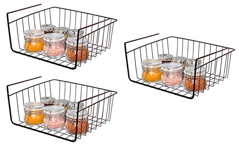 Go Hooked 12 Inch Undershelf Storage Basket Under Cabinet Storage Organizer 3 Pcs Black for Maximum Storage Efficiency Optimize Your Space for Kitchen and Pantry Home and Office - Image 1
