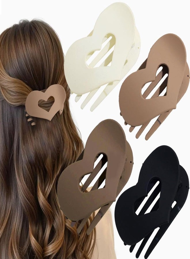 Melodio 4Pcs Heart-Shaped Hair Claw Clips - Non-Slip Jaw Clips for Women, Cute Hair Styling Accessories, Strong Hold Hair Clutcher for Half-Up/Full-Up Hairstyles (4 Colors) - Image 1