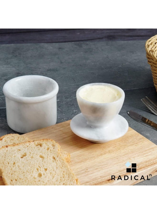 RADICALn Handmade White Marble Butter Keeper 4.25 Inch with Butter Knife French Butter Dish with Lid Water Butter Crock Countertop Butter Container Home Gift - Image 3