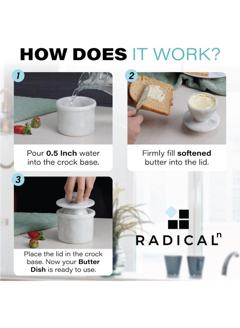RADICALn Handmade White Marble Butter Keeper 4.25 Inch with Butter Knife French Butter Dish with Lid Water Butter Crock Countertop Butter Container Home Gift - Image 2