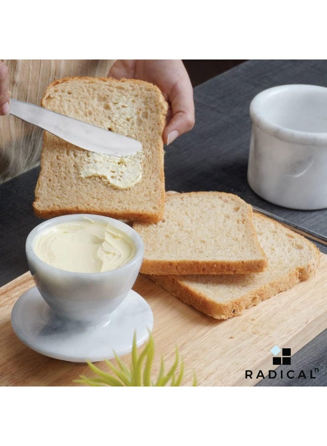 RADICALn Handmade White Marble Butter Keeper 4.25 Inch with Butter Knife French Butter Dish with Lid Water Butter Crock Countertop Butter Container Home Gift - Image 4