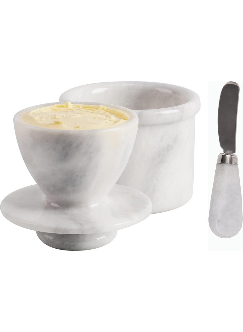 RADICALn Handmade White Marble Butter Keeper 4.25 Inch with Butter Knife French Butter Dish with Lid Water Butter Crock Countertop Butter Container Home Gift - Image 1
