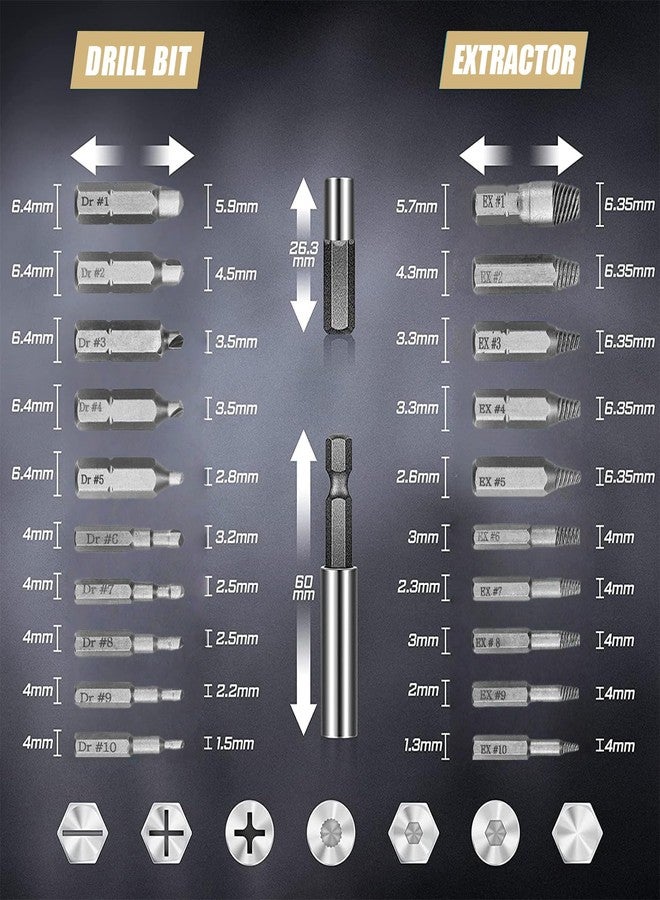 Paddsun Titanium Damaged Screw Extractor Set: 22 PCS Easy Out Screw Extractor Kit with Magnetic Extension Bit Holder & Socket Adapter for Stripped Screws/Bolts/Nuts, Father’s Day Gift(Silver) - Image 2