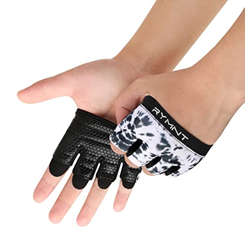 RYMNT Minimal Workout Gloves,Short Micro Weight Lifting Gloves Grip Pads with Full Palm Protection & Extra Grip for Men Women Weightlifting,Gym,Cross Training,Powerlifting,WODs.Tie Dye White.Small - Image 1
