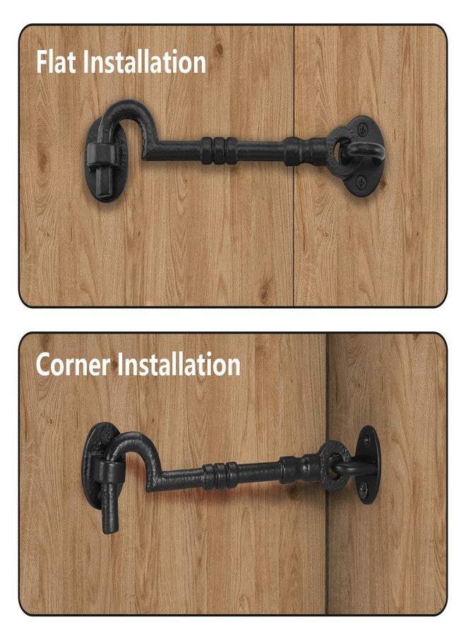 ويل ميد مزلاج خطافي وحلقي من WellMade مقاس 6 بوصات للأبواب، مزلاج مقاوم للصدأ، قفل خطافي للخصوصية للأبواب والبوابات والحظائر والأكواخ والنوافذ مع 4 براغي (عبوة واحدة، أسود) - Image 4