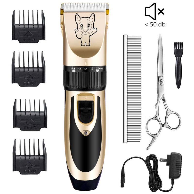 Highdas Dog Grooming Kit Clippers, Low Noise, Electric Quiet, Rechargeable, Cordless, Pet Hair Thick Coats Clippers Trimmers Set, Suitable for Dogs, Cats, and Other Pets (Gold) - Image 2