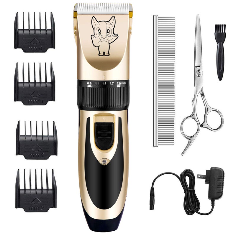 Highdas Dog Grooming Kit Clippers, Low Noise, Electric Quiet, Rechargeable, Cordless, Pet Hair Thick Coats Clippers Trimmers Set, Suitable for Dogs, Cats, and Other Pets (Gold) - Image 1