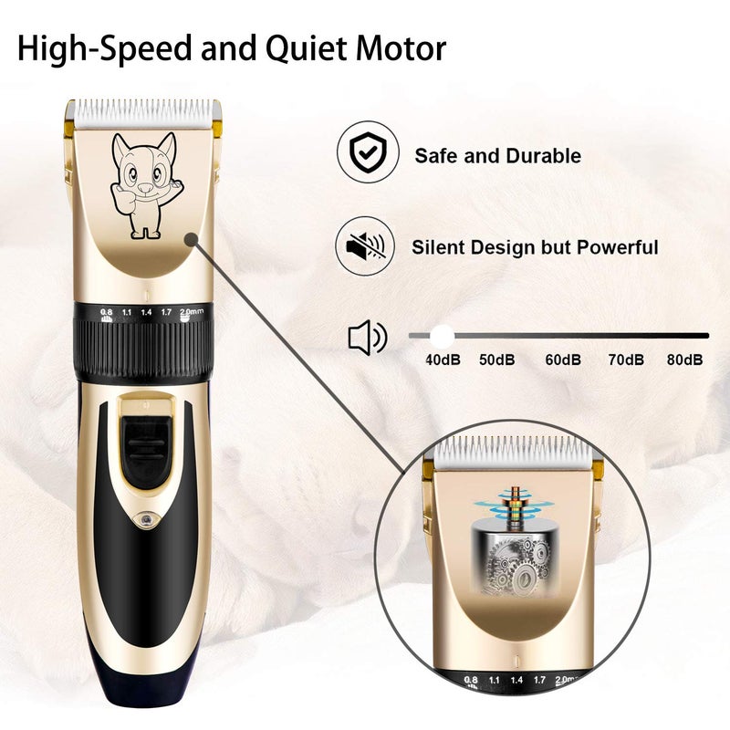Highdas Dog Grooming Kit Clippers, Low Noise, Electric Quiet, Rechargeable, Cordless, Pet Hair Thick Coats Clippers Trimmers Set, Suitable for Dogs, Cats, and Other Pets (Gold) - Image 4