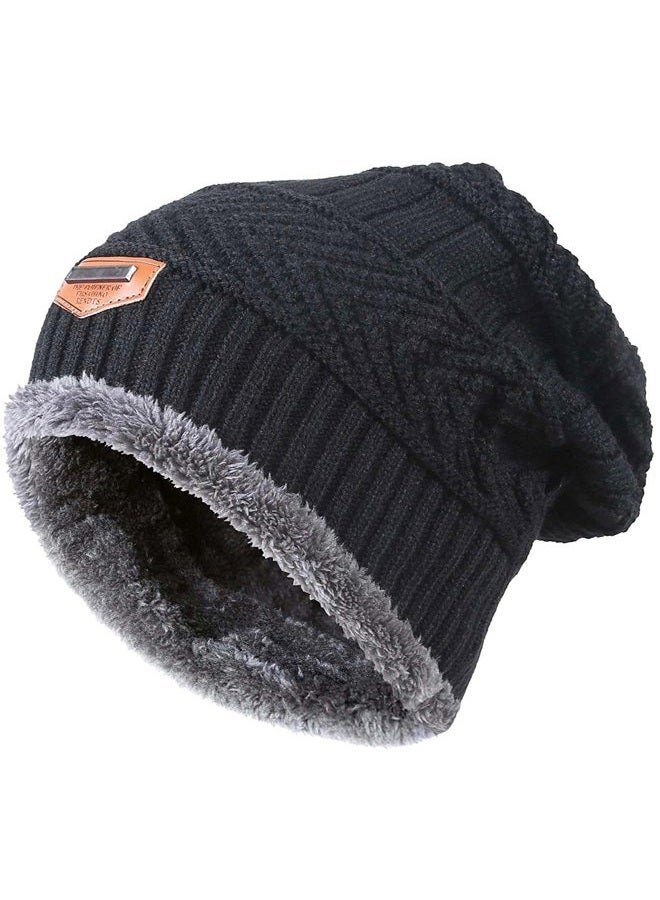 HINDAWI (Hat(black)) - Winter Beanie Scarf for Boys Girls (5-12 Years) Hats Circle Scarf Kids Slouchy Skull Cap - Image 1
