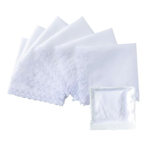 COCOUSM Womens Handkerchiefs White Cottom Crochet Lace Bridal Wedding Hankies 6 Pieces - Image 1