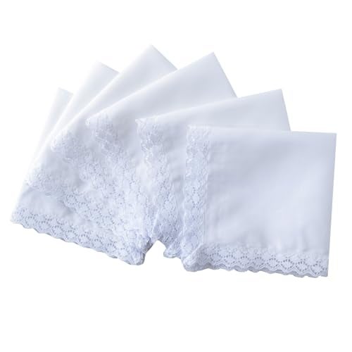 COCOUSM Womens Handkerchiefs White Cottom Crochet Lace Bridal Wedding Hankies 6 Pieces - Image 2