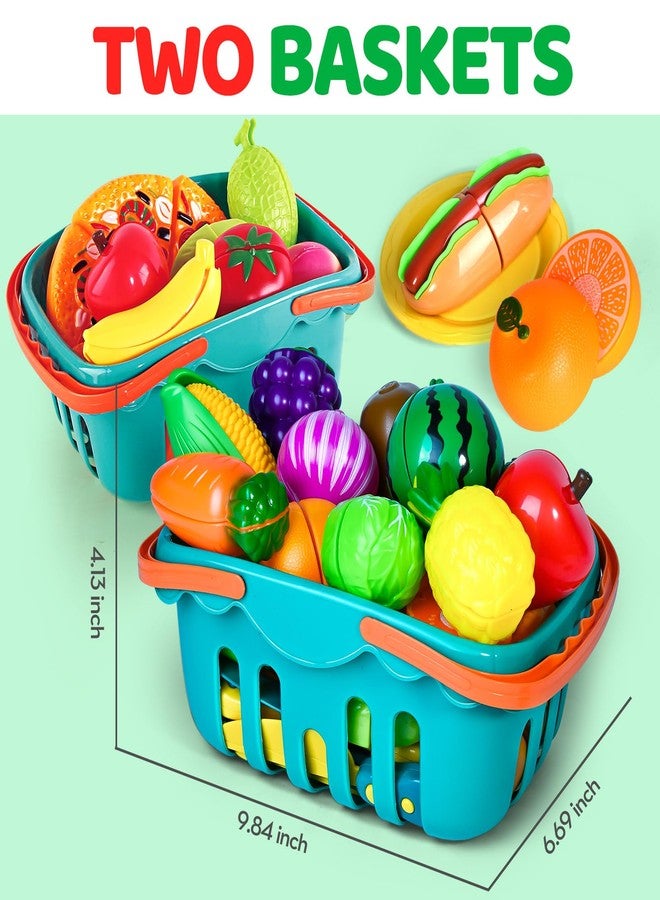 Shemira 100 PCS Cutting Play Food Toy for Kids Kitchen, Pretend Food Toys for Toddlers, Play Kitchen Toys Accessories with 2 Baskets, Fake Food/Fruit/Vegetable, Birthday Gifts for 3 4 5 Years Old Boys Girls - Image 3